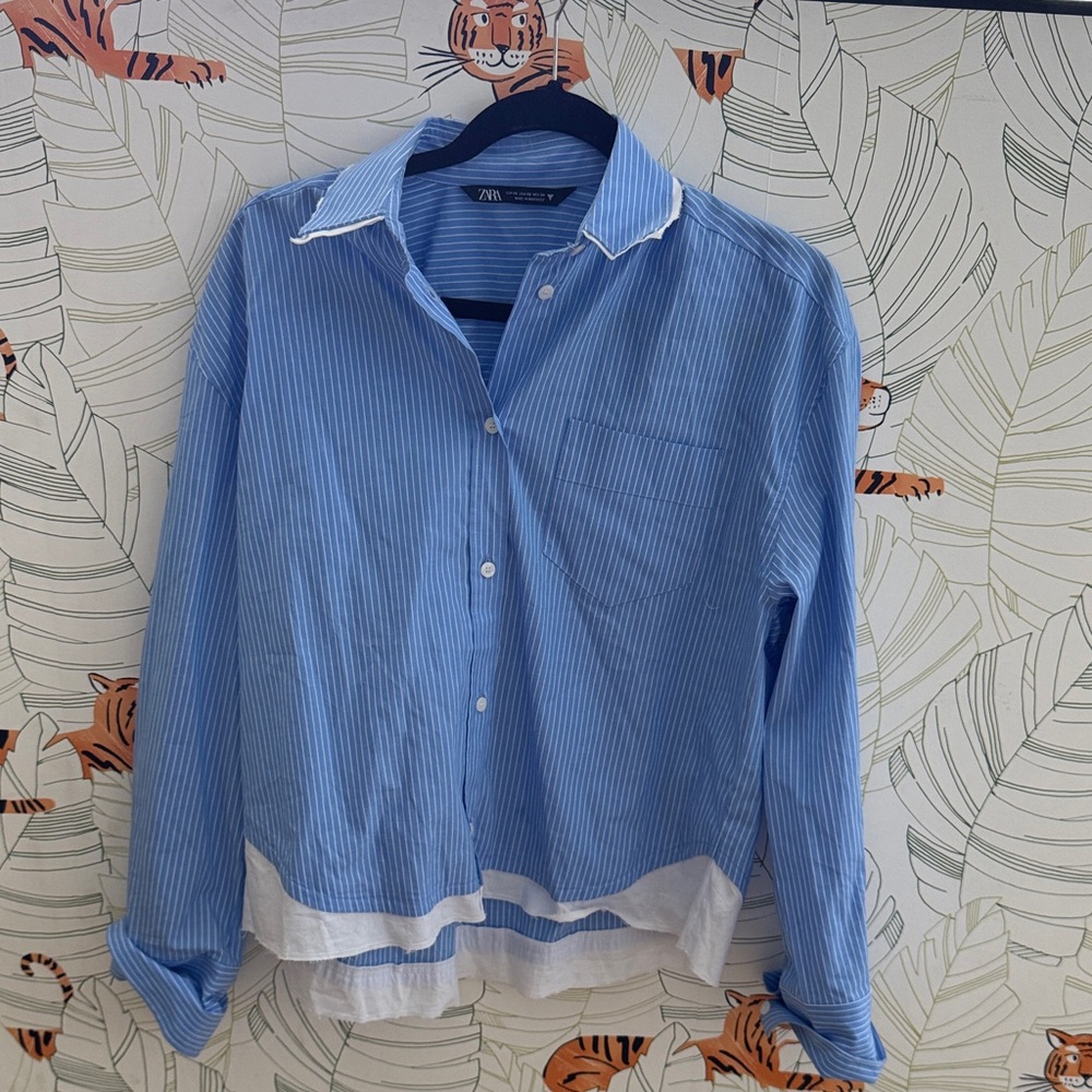 Zara Blue and White Striped Shirt